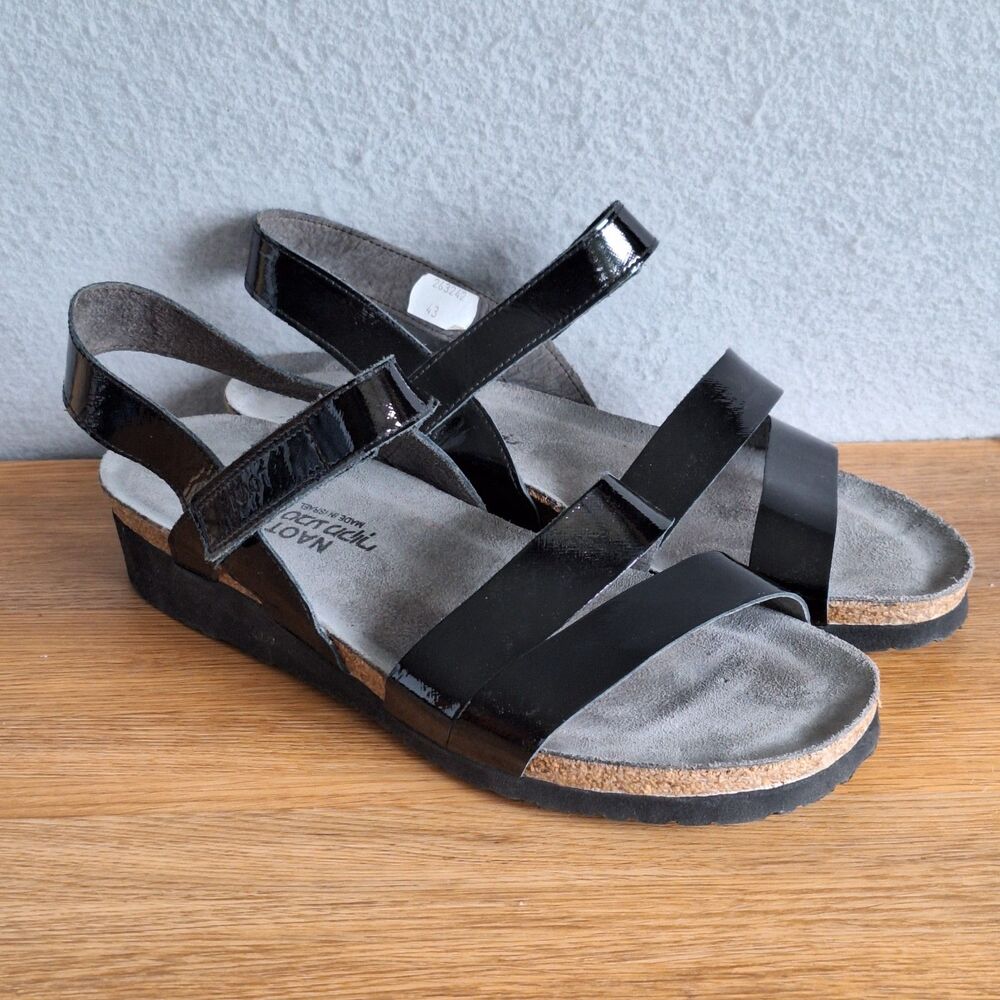 Naot Kayla Sandals Women 12 Black Patent Leather Slingback Strappy EU 43